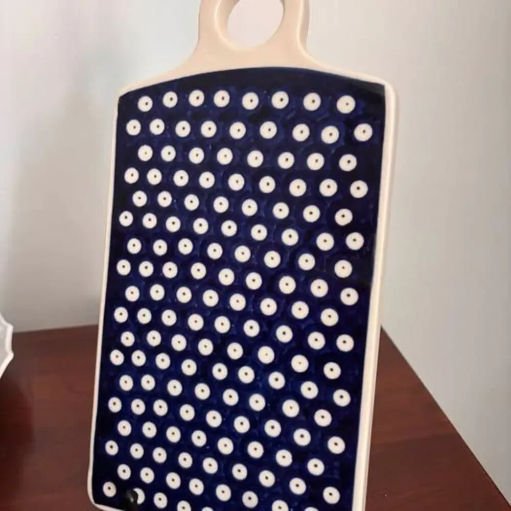 Zaklady Boleslawiec Blue Peacock Eyes Polish Pottery Ceramic Cutting Board 10.5”